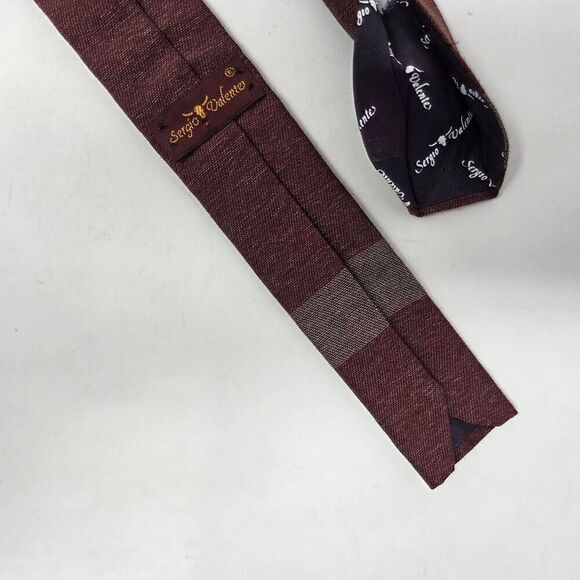 SERGIO VALENTE VINTAGE SILK TIE RED BROWN HEATHER SQUARE KNIT SKINNY 1.75" X 53" - Picture 2 of 3